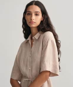 Gant Woman Relaxed Linen Shirt Dress Horn Beige