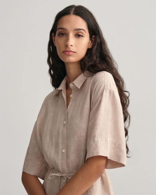Gant Woman Relaxed Linen Shirt Dress Horn Beige