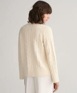 Gant Woman Herringbone V-neck Cardigan Cream
