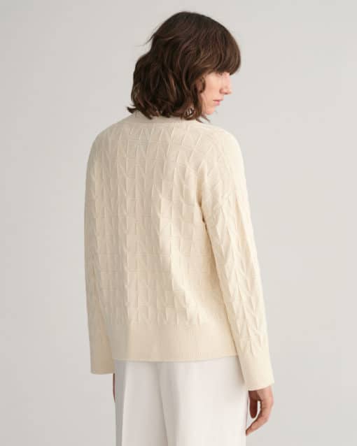 Gant Woman Herringbone V-neck Cardigan Cream