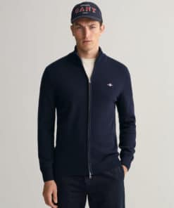 Gant Casual Cotton Zip Cardigan Evening Blue