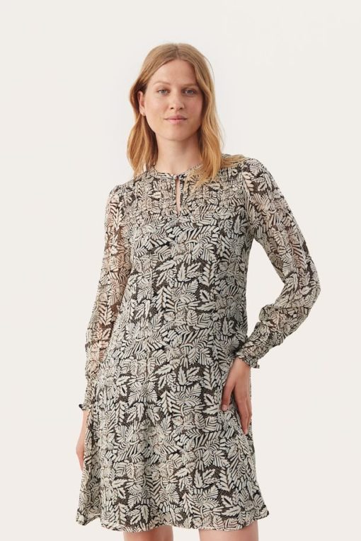 Part Two Rinette Dress Black Leaf Print