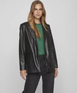 Vila Nille Coated Loose Blazer Black