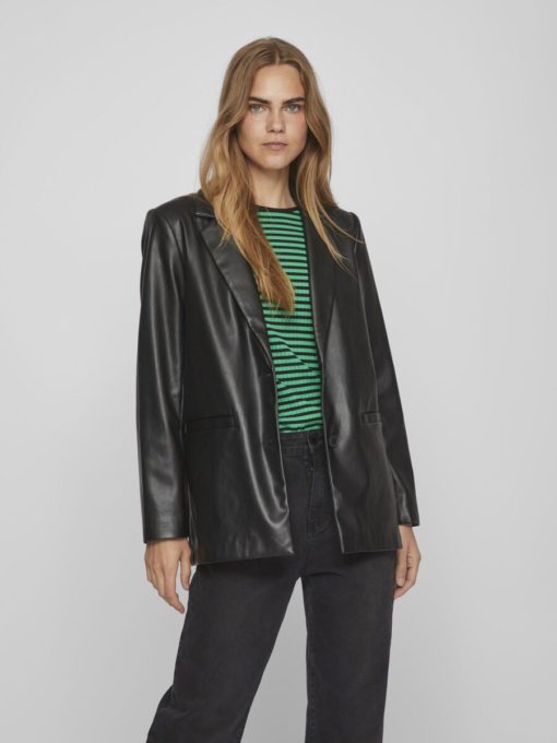 Vila Nille Coated Loose Blazer Black