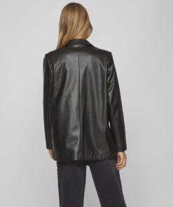 Vila Nille Coated Loose Blazer Black