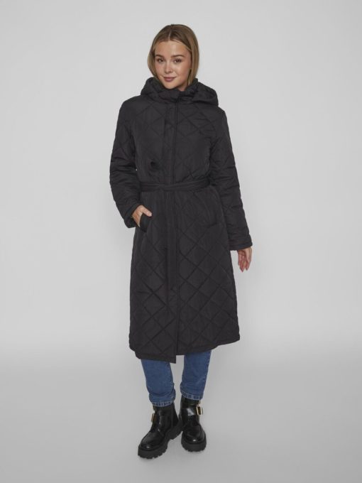 Vila Kante Quilted Long Coat Black