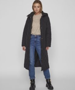 Vila Kante Quilted Long Coat Black