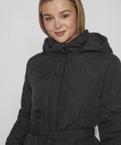 Vila Kante Quilted Long Coat Black