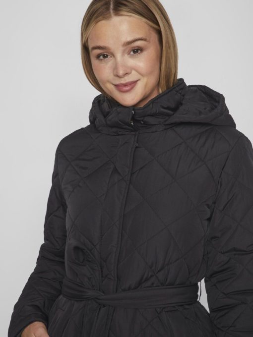 Vila Kante Quilted Long Coat Black