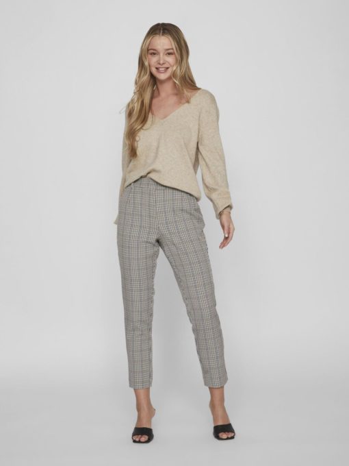 Vila Varone Pattern Slim Pant Brown Lentil