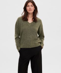 Selected Femme Maline V-neck Knit Dusky Green