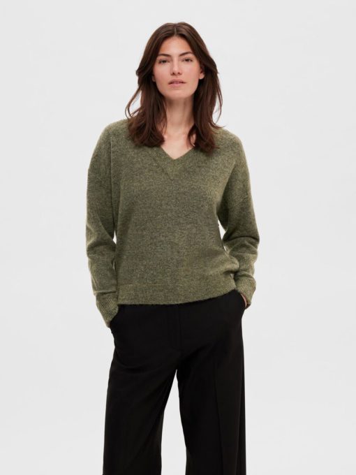 Selected Femme Maline V-neck Knit Dusky Green
