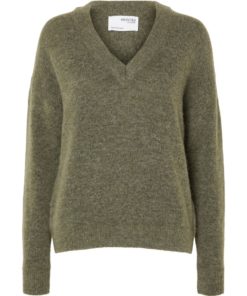Selected Femme Maline V-neck Knit Dusky Green
