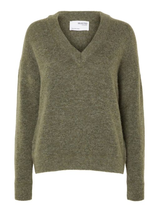 Selected Femme Maline V-neck Knit Dusky Green