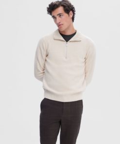 Selected Homme Axel Half Zip Knit Oatmeal