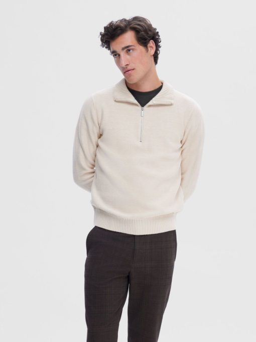 Selected Homme Axel Half Zip Knit Oatmeal