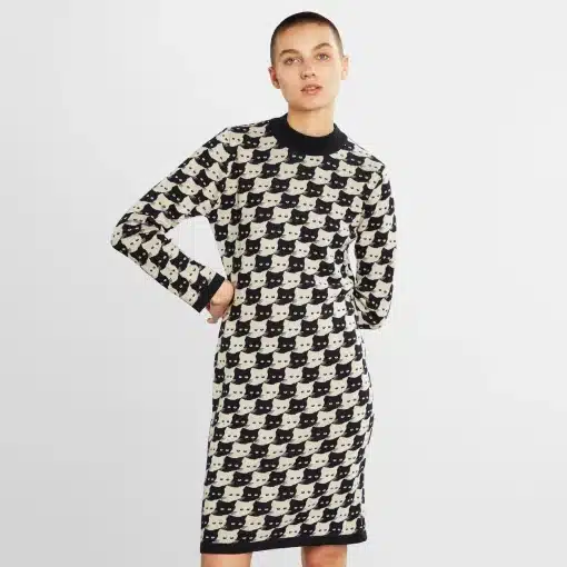 Dedicated Dress Lo Pepita Cats Oat White