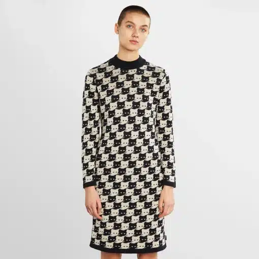 Dedicated Dress Lo Pepita Cats Oat White
