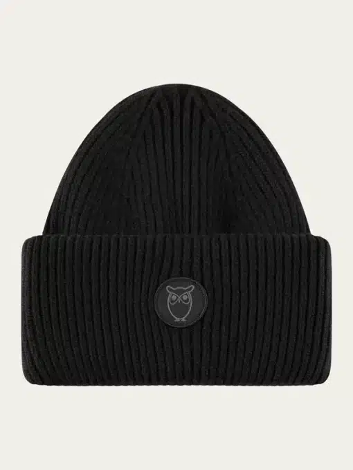 Knowledge Cotton Apparel Big Rib Beanie Black Jet
