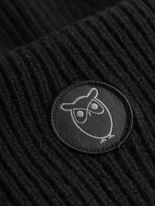 Knowledge Cotton Apparel Big Rib Beanie Black Jet