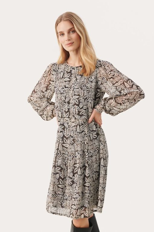 Part Two Cirkeline Dress Black Leaf Print