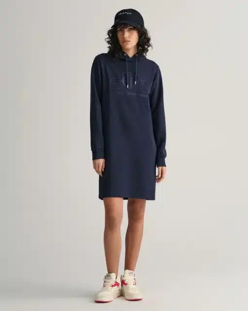 Gant Woman Tonal Shield Hoodie Dress Evening Blue