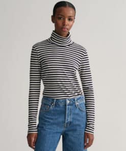 Gant Woman Striped Ribbed Turtleneck Evening Blue