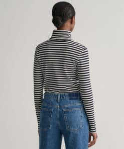 Gant Woman Striped Ribbed Turtleneck Evening Blue