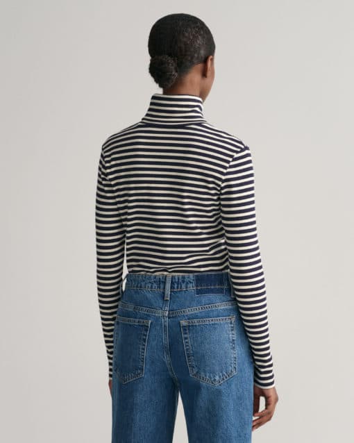 Gant Woman Striped Ribbed Turtleneck Evening Blue