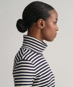 Gant Woman Striped Ribbed Turtleneck Evening Blue