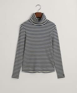 Gant Woman Striped Ribbed Turtleneck Evening Blue