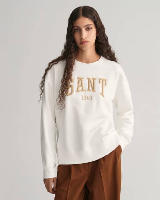 Gant Woman Logo C-Neck Sweat Eggshell