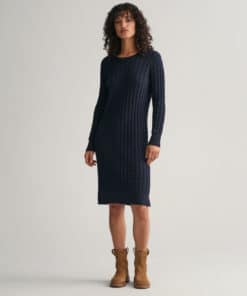 Gant Woman Stretch Cotton Cable Knit Dress Evening Blue