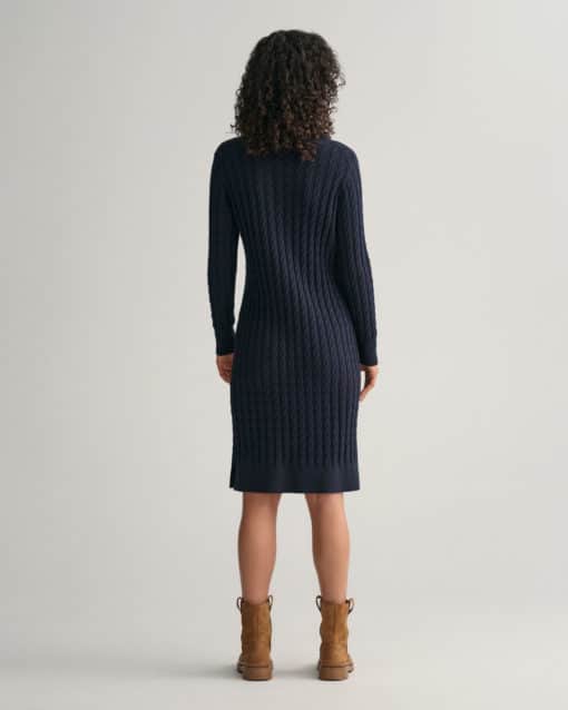 Gant Woman Stretch Cotton Cable Knit Dress Evening Blue