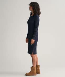 Gant Woman Stretch Cotton Cable Knit Dress Evening Blue