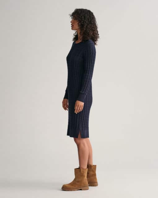 Gant Woman Stretch Cotton Cable Knit Dress Evening Blue