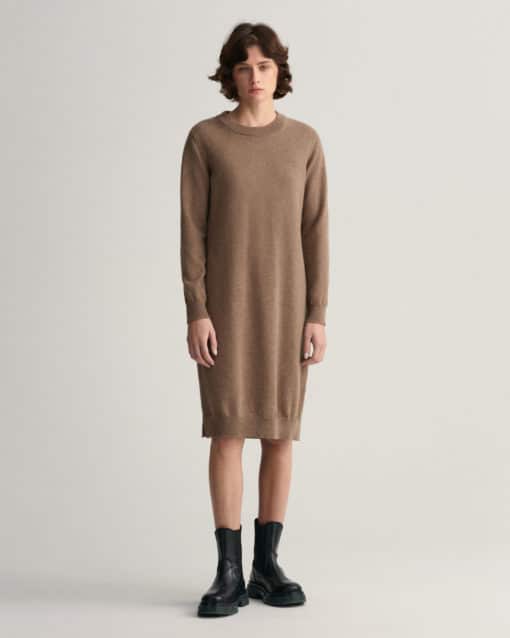 Gant Woman Superfine Lambswool Dress Mole Brown