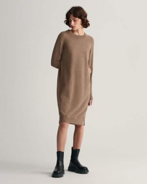 Gant Woman Superfine Lambswool Dress Mole Brown