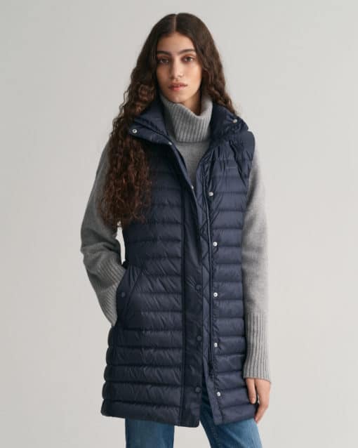 Gant Woman Light Down Long Vest Evening Blue