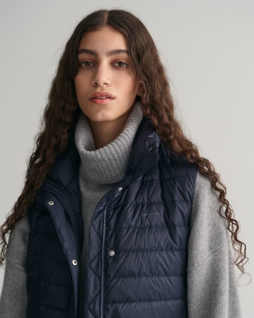 Gant Woman Light Down Long Vest Evening Blue