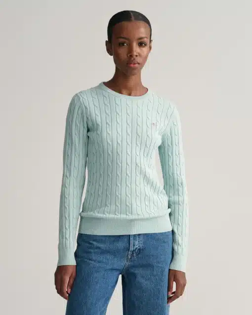 Gant Woman Stretch Cotton Cable Knit Dusty Turquoise