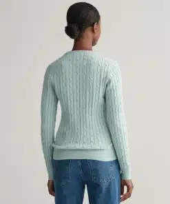 Gant Woman Stretch Cotton Cable Knit Dusty Turquoise
