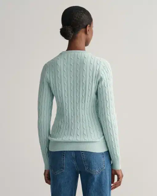 Gant Woman Stretch Cotton Cable Knit Dusty Turquoise