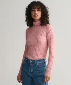 Gant Woman Stretch Cotton Cable Turtleneck Pink Blush