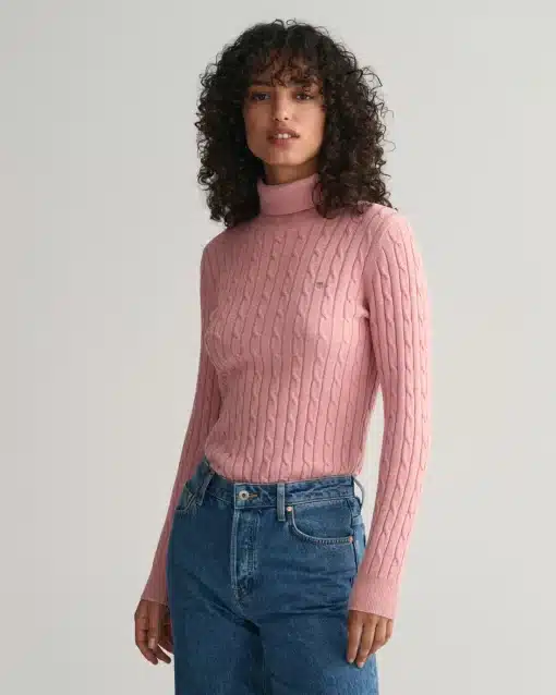 Gant Woman Stretch Cotton Cable Turtleneck Pink Blush