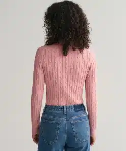 Gant Woman Stretch Cotton Cable Turtleneck Pink Blush