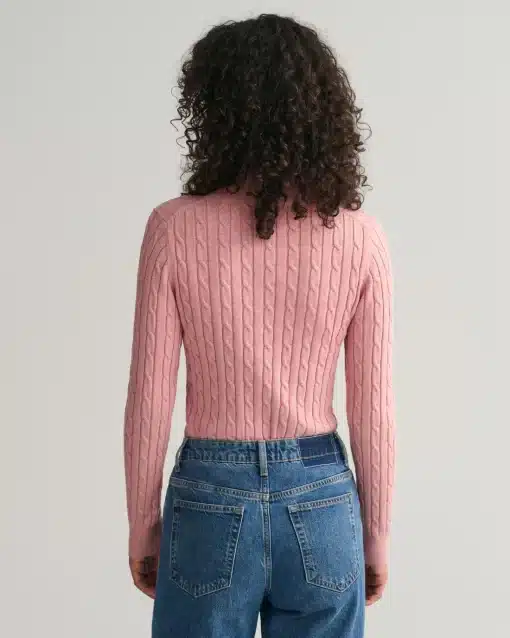 Gant Woman Stretch Cotton Cable Turtleneck Pink Blush
