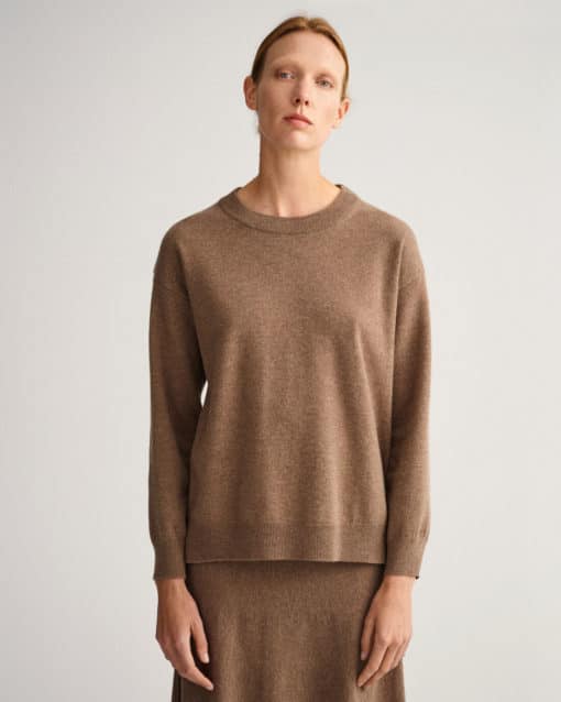 Gant Woman Super Fine Lambswool Crew Neck Sweater Mole Brown
