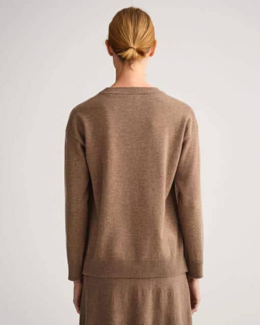 Gant Woman Super Fine Lambswool Crew Neck Sweater Mole Brown