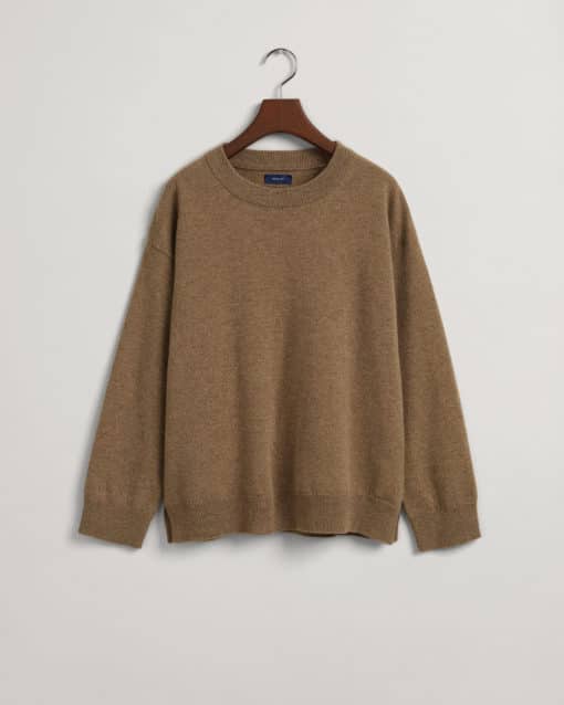 Gant Woman Super Fine Lambswool Crew Neck Sweater Mole Brown